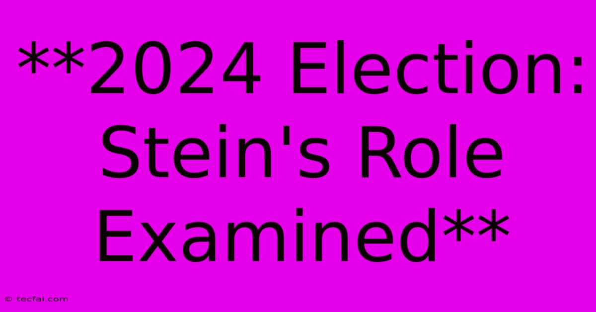 **2024 Election: Stein's Role Examined**