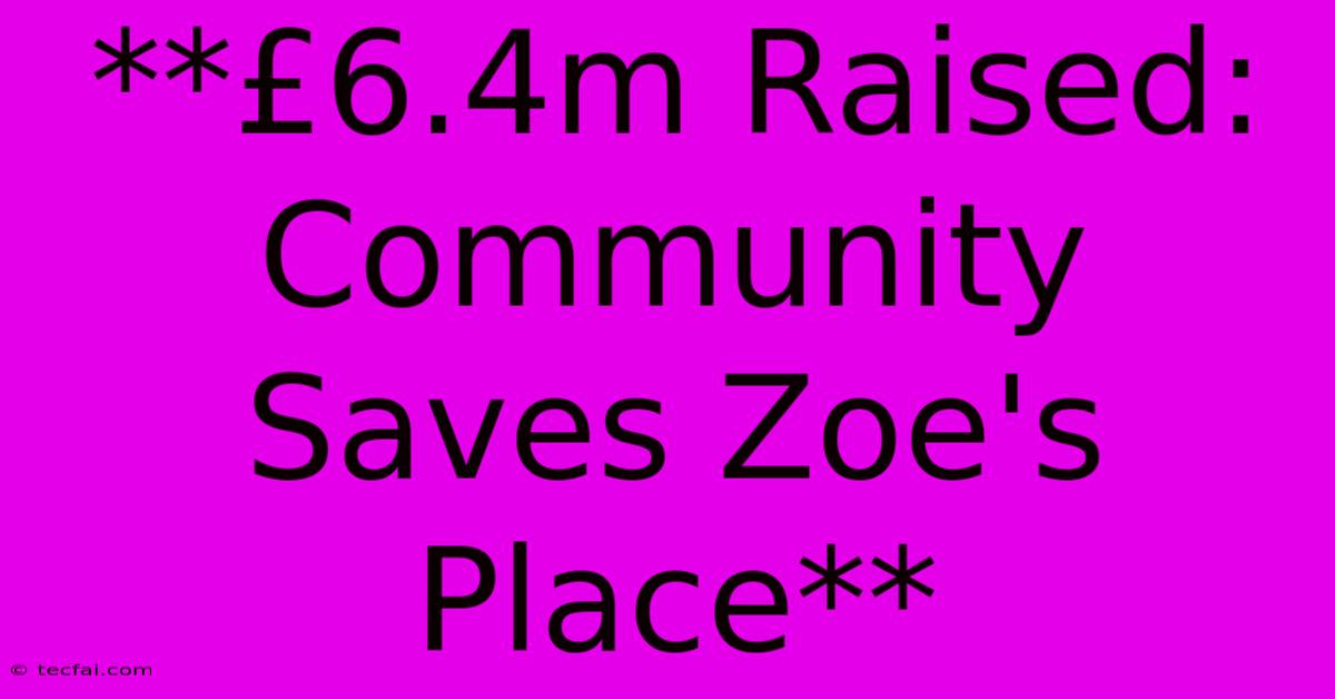 **£6.4m Raised: Community Saves Zoe's Place**