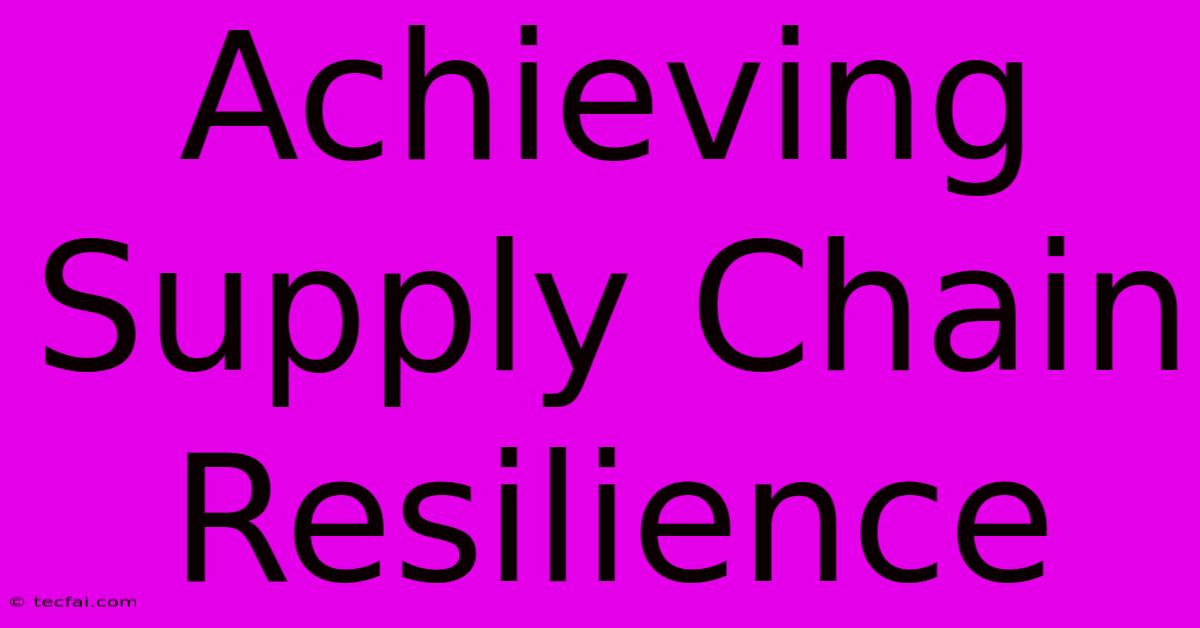 Achieving Supply Chain Resilience