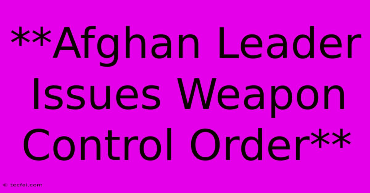 **Afghan Leader Issues Weapon Control Order**