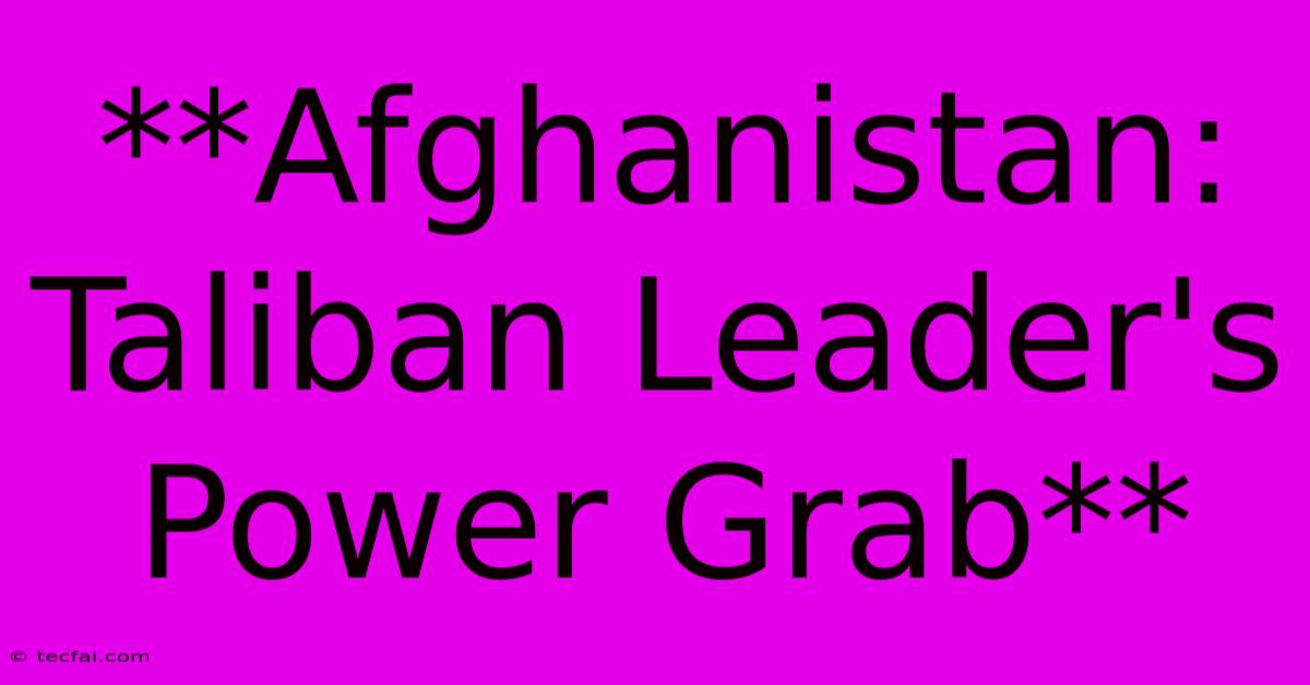 **Afghanistan: Taliban Leader's Power Grab**