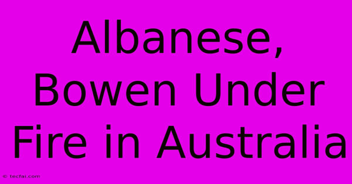 Albanese, Bowen Under Fire In Australia