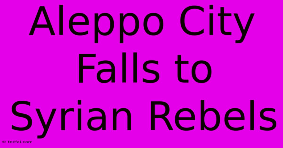 Aleppo City Falls To Syrian Rebels