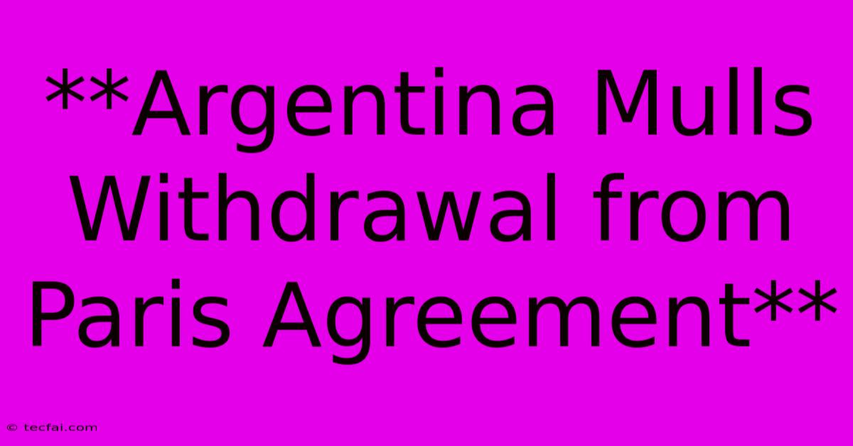 **Argentina Mulls Withdrawal From Paris Agreement**