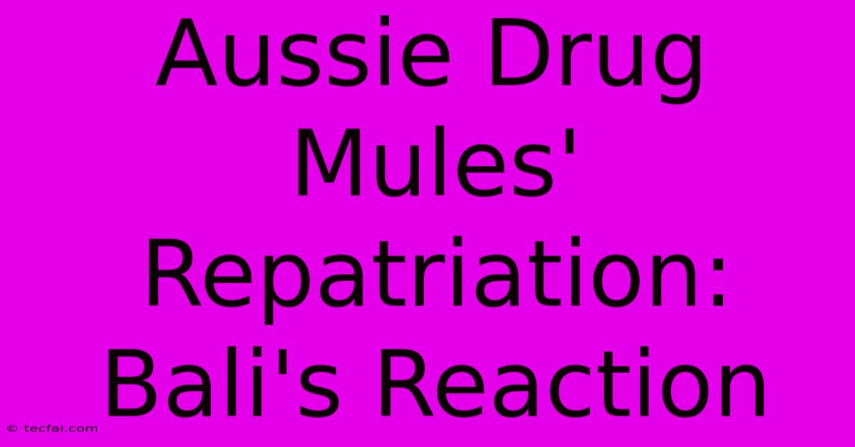 Aussie Drug Mules' Repatriation: Bali's Reaction