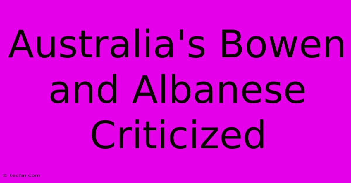 Australia's Bowen And Albanese Criticized