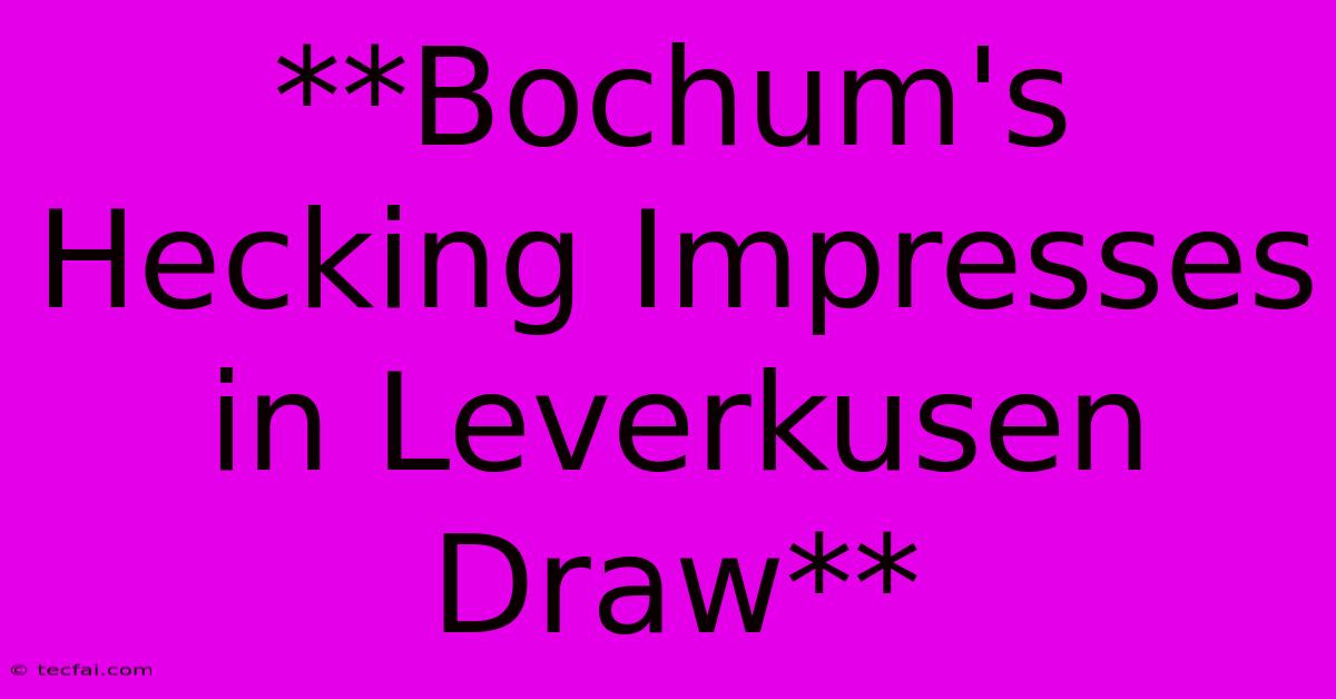 **Bochum's Hecking Impresses In Leverkusen Draw**