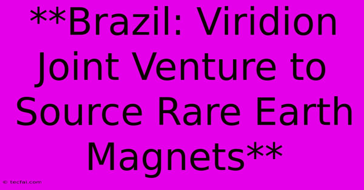 **Brazil: Viridion Joint Venture To Source Rare Earth Magnets**