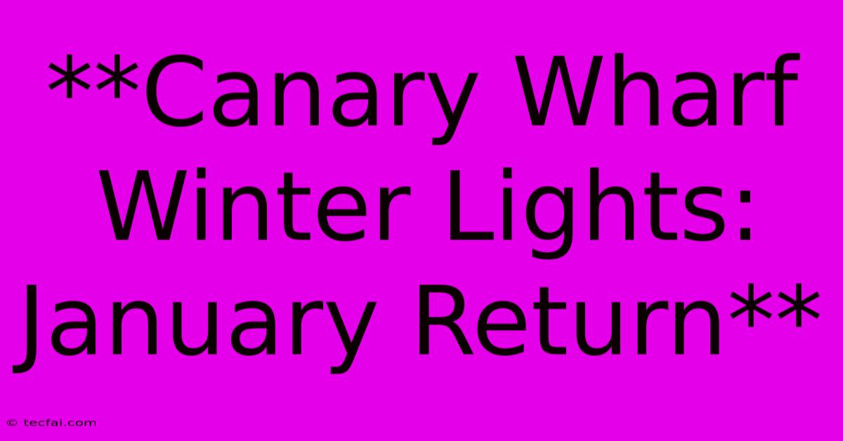 **Canary Wharf Winter Lights: January Return**