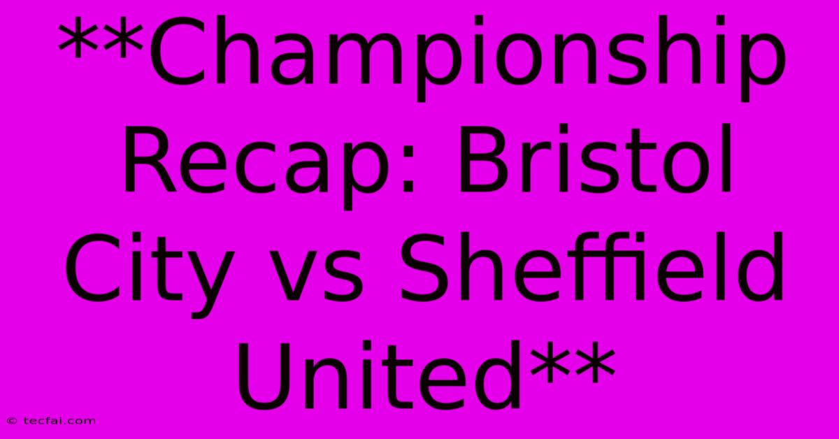 **Championship Recap: Bristol City Vs Sheffield United**