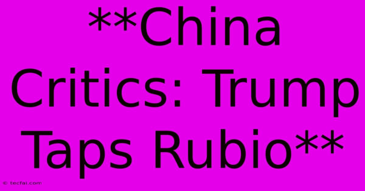 **China Critics: Trump Taps Rubio** 