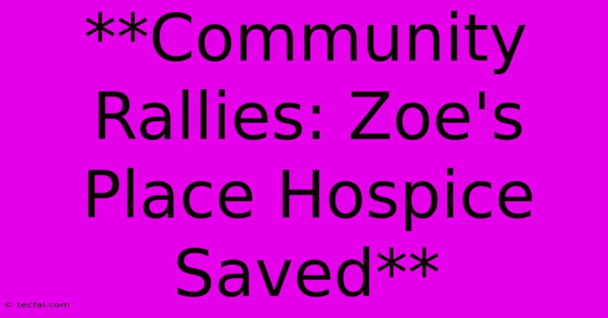 **Community Rallies: Zoe's Place Hospice Saved**