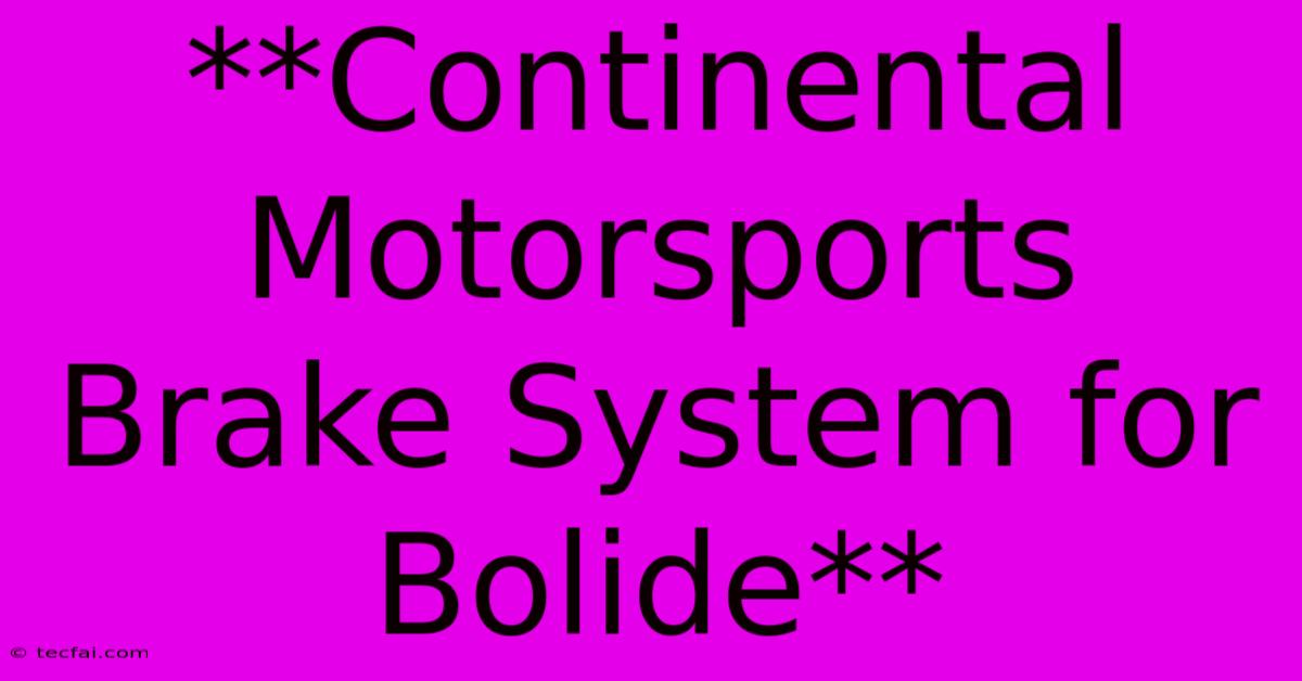 **Continental Motorsports Brake System For Bolide** 