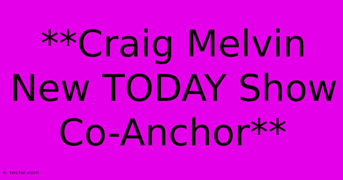 **Craig Melvin New TODAY Show Co-Anchor**