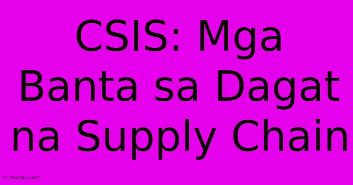 CSIS: Mga Banta Sa Dagat Na Supply Chain 