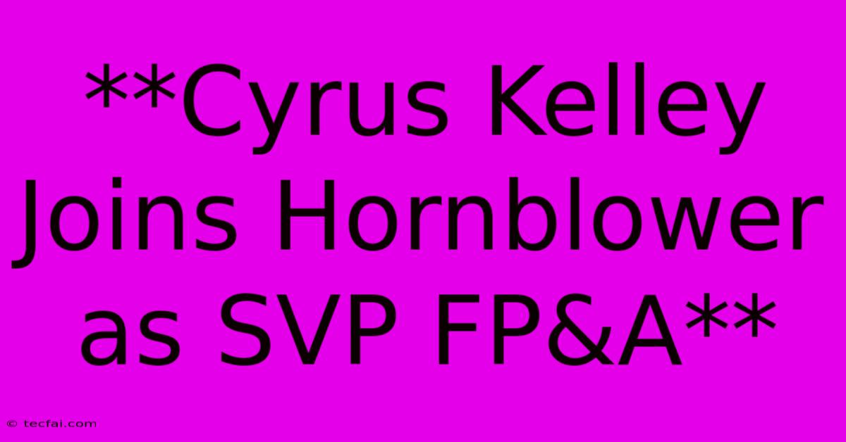 **Cyrus Kelley Joins Hornblower As SVP FP&A**