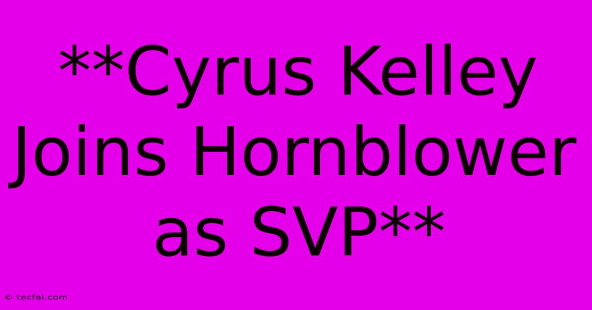 **Cyrus Kelley Joins Hornblower As SVP**