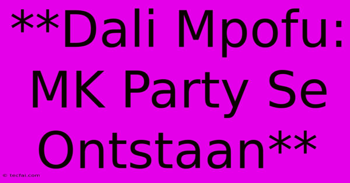 **Dali Mpofu: MK Party Se Ontstaan**