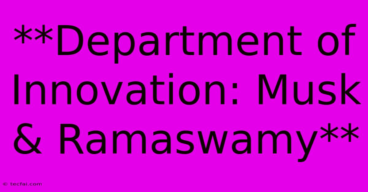 **Department Of Innovation: Musk & Ramaswamy** 