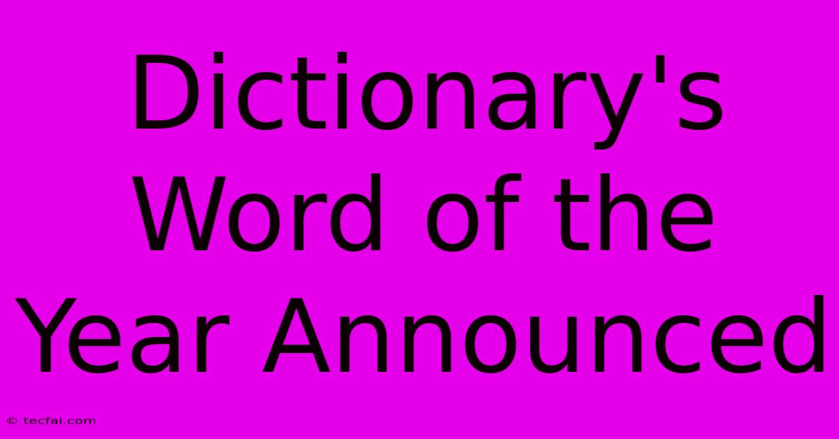 Dictionary's Word Of The Year Announced