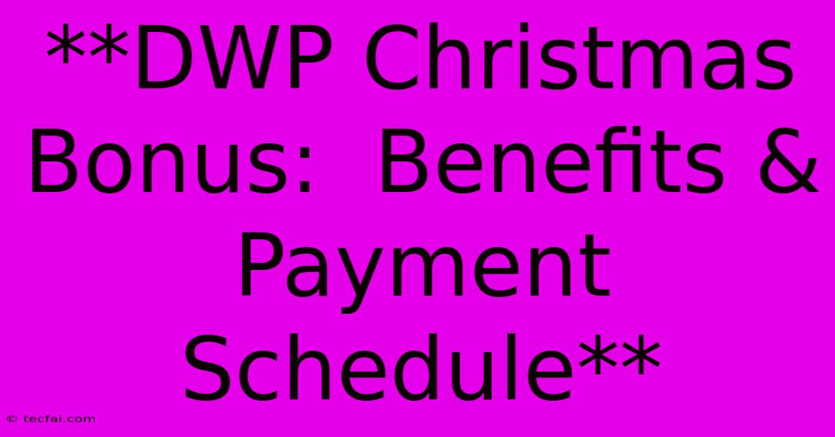 **DWP Christmas Bonus:  Benefits & Payment Schedule** 