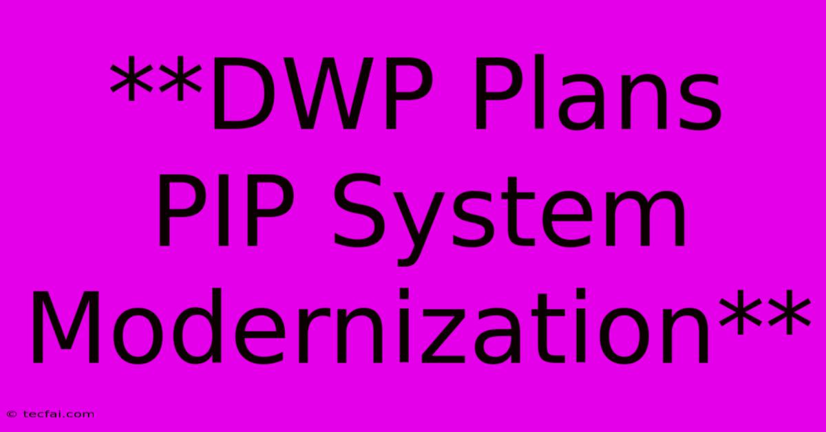 **DWP Plans PIP System Modernization**