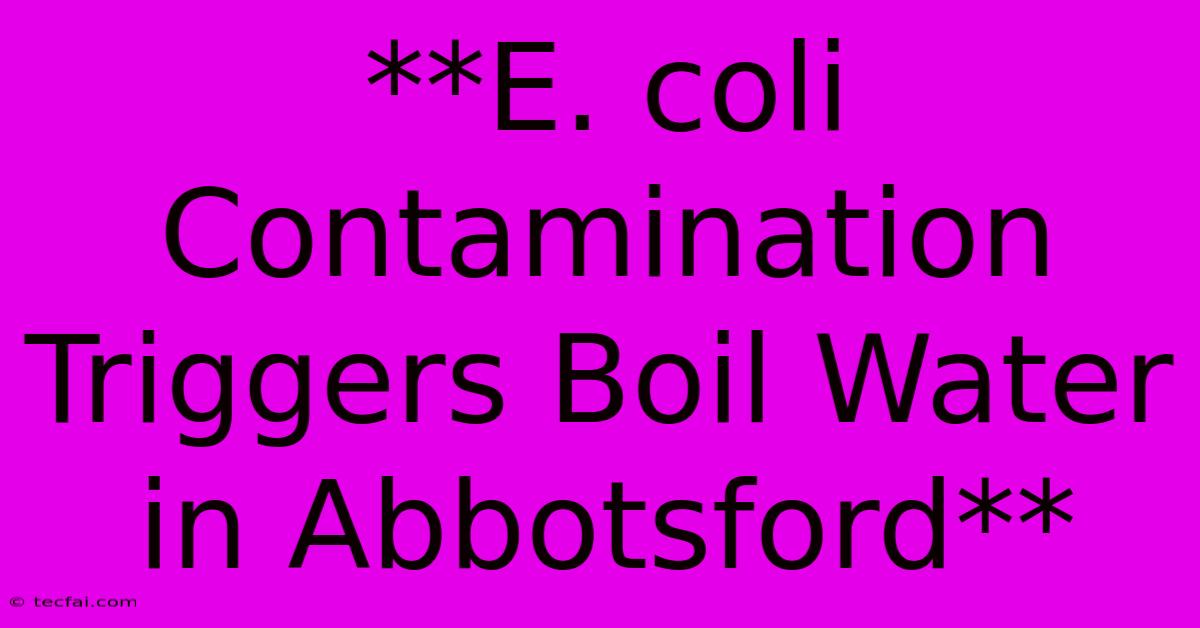 **E. Coli Contamination Triggers Boil Water In Abbotsford**