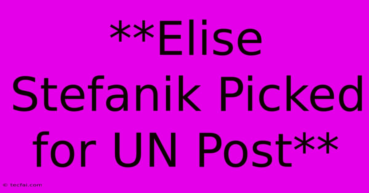 **Elise Stefanik Picked For UN Post**