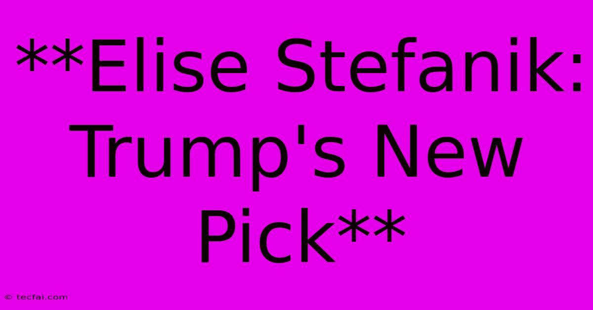 **Elise Stefanik: Trump's New Pick**