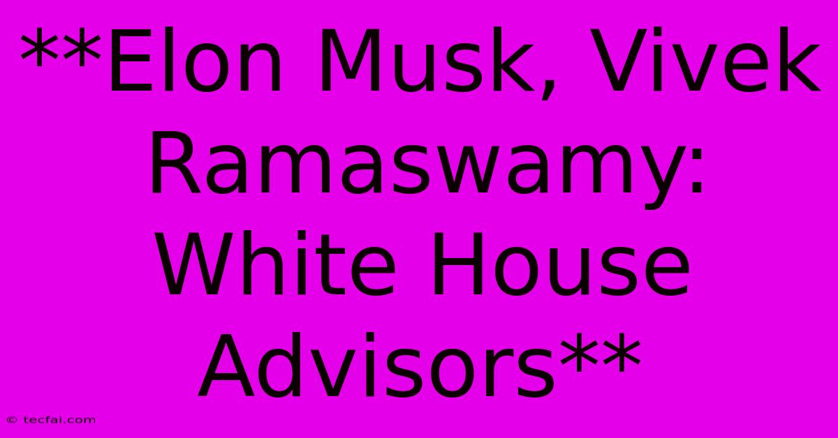 **Elon Musk, Vivek Ramaswamy: White House Advisors** 