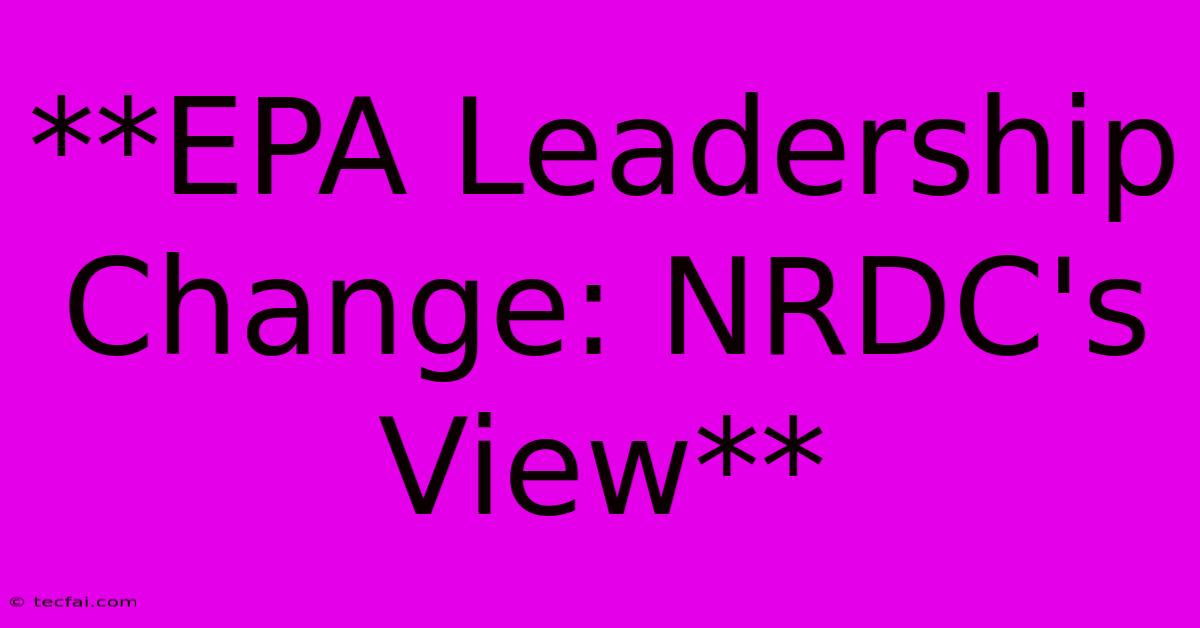 **EPA Leadership Change: NRDC's View** 