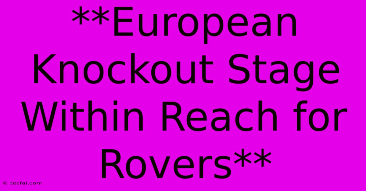 **European Knockout Stage Within Reach For Rovers** 