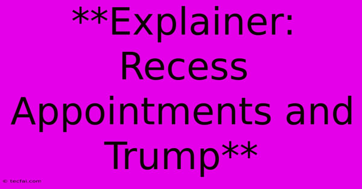 **Explainer: Recess Appointments And Trump**