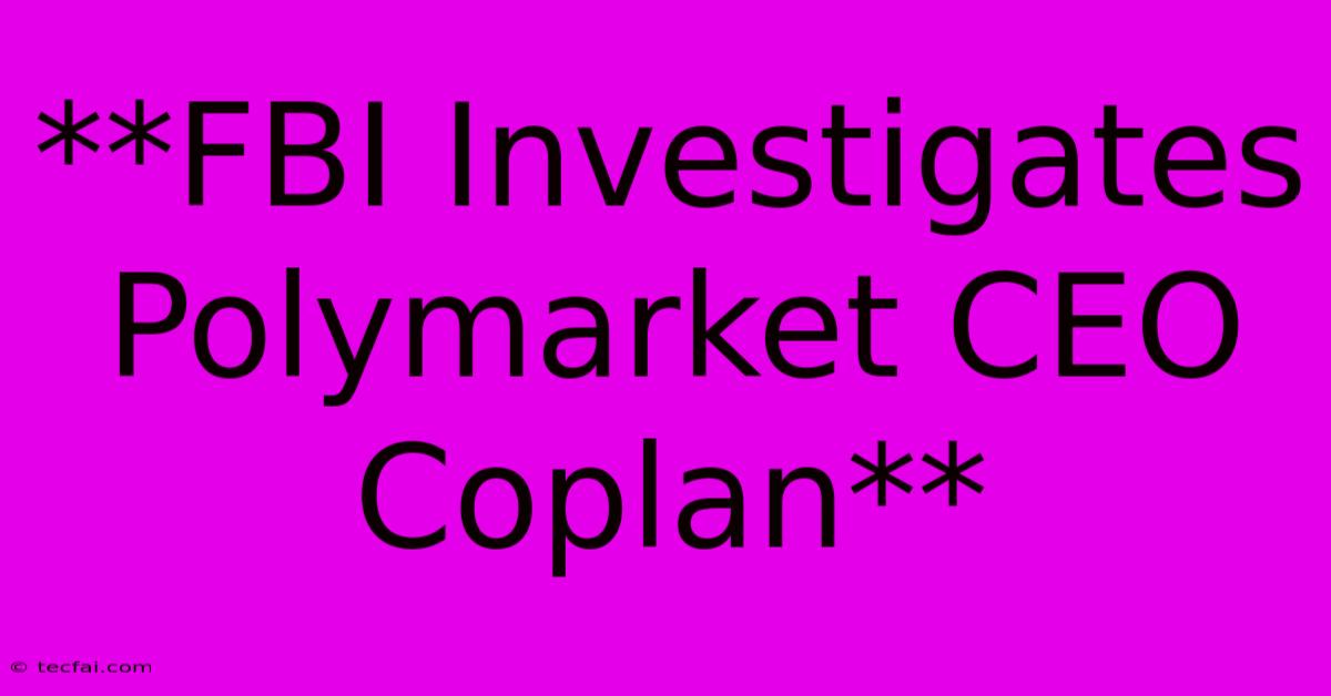 **FBI Investigates Polymarket CEO Coplan** 