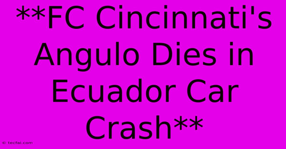 **FC Cincinnati's Angulo Dies In Ecuador Car Crash**