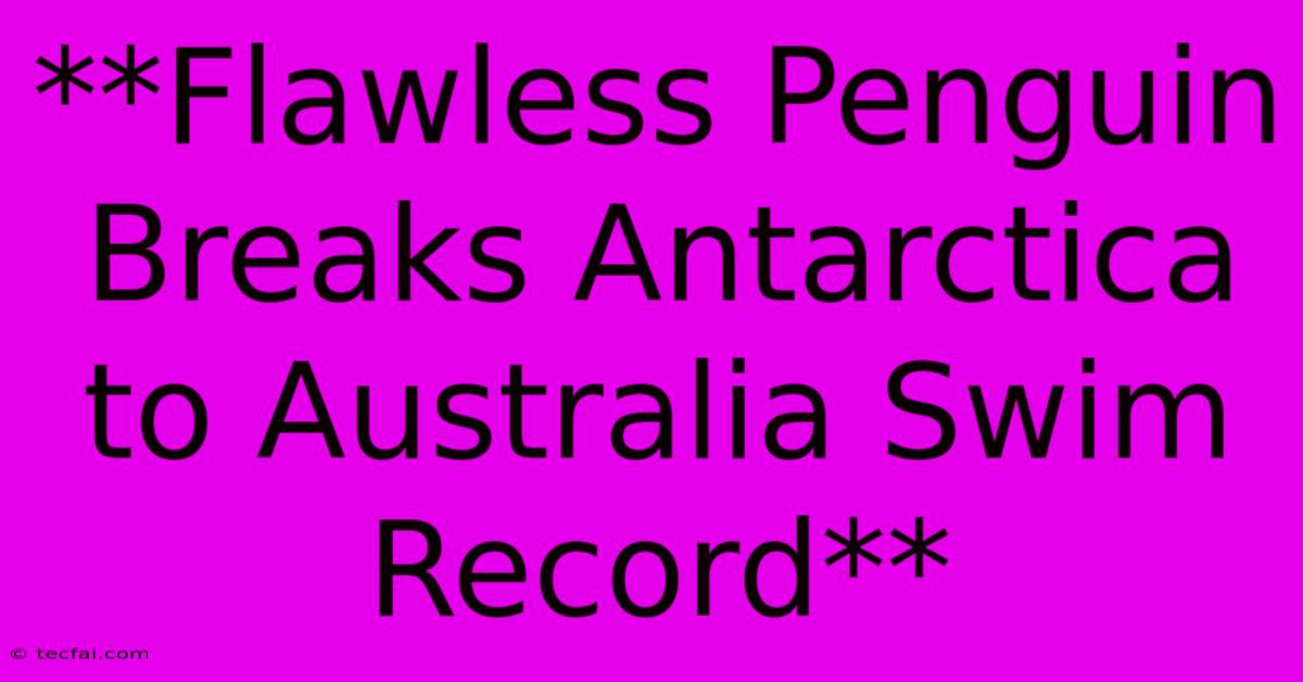 **Flawless Penguin Breaks Antarctica To Australia Swim Record**