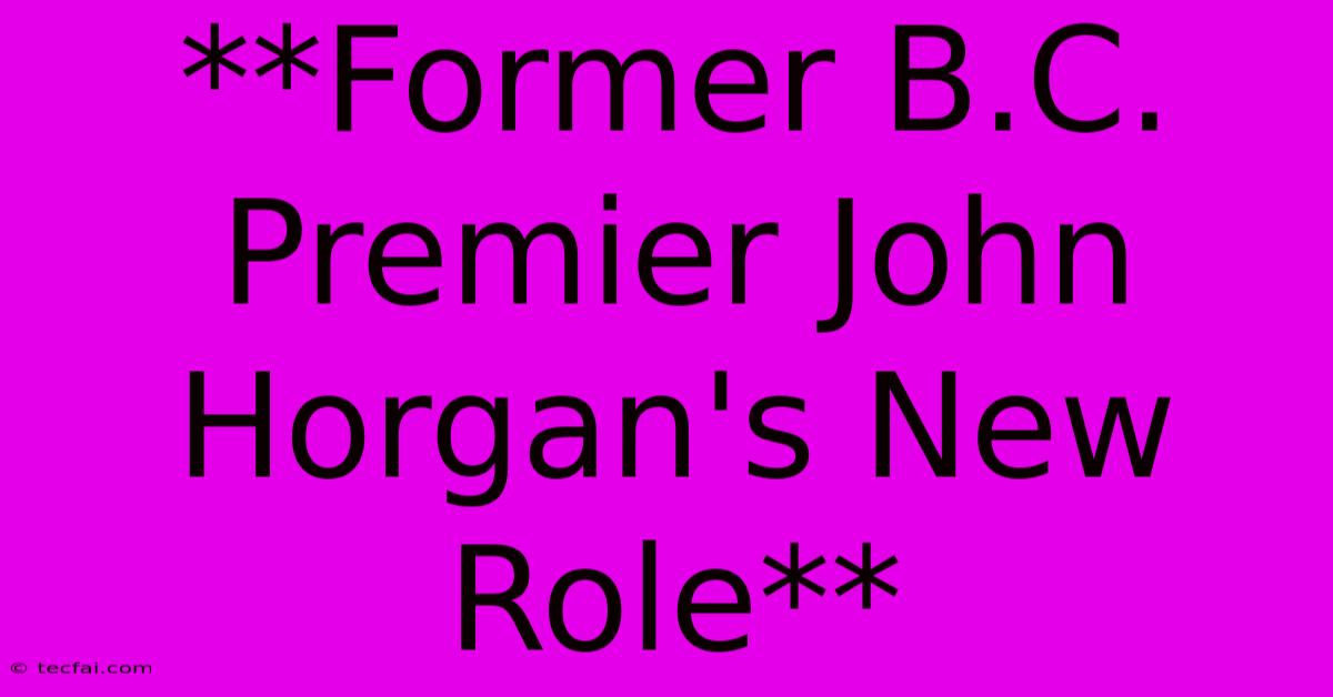 **Former B.C. Premier John Horgan's New Role**