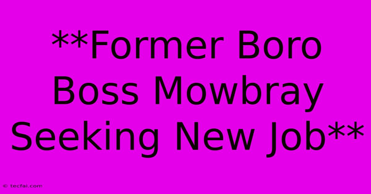 **Former Boro Boss Mowbray Seeking New Job**