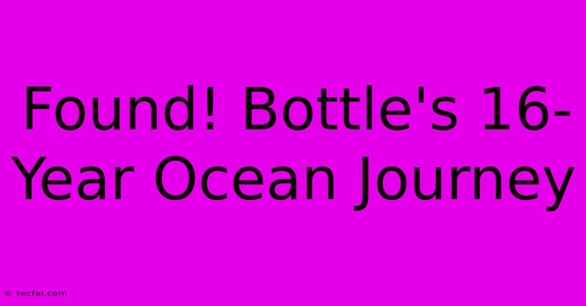 Found! Bottle's 16-Year Ocean Journey