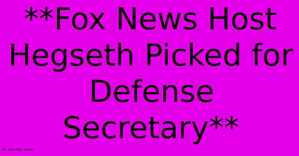 **Fox News Host Hegseth Picked For Defense Secretary**