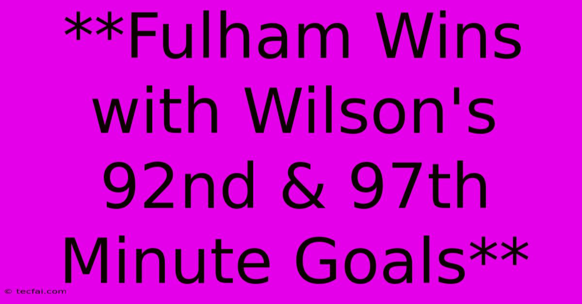 **Fulham Wins With Wilson's 92nd & 97th Minute Goals**