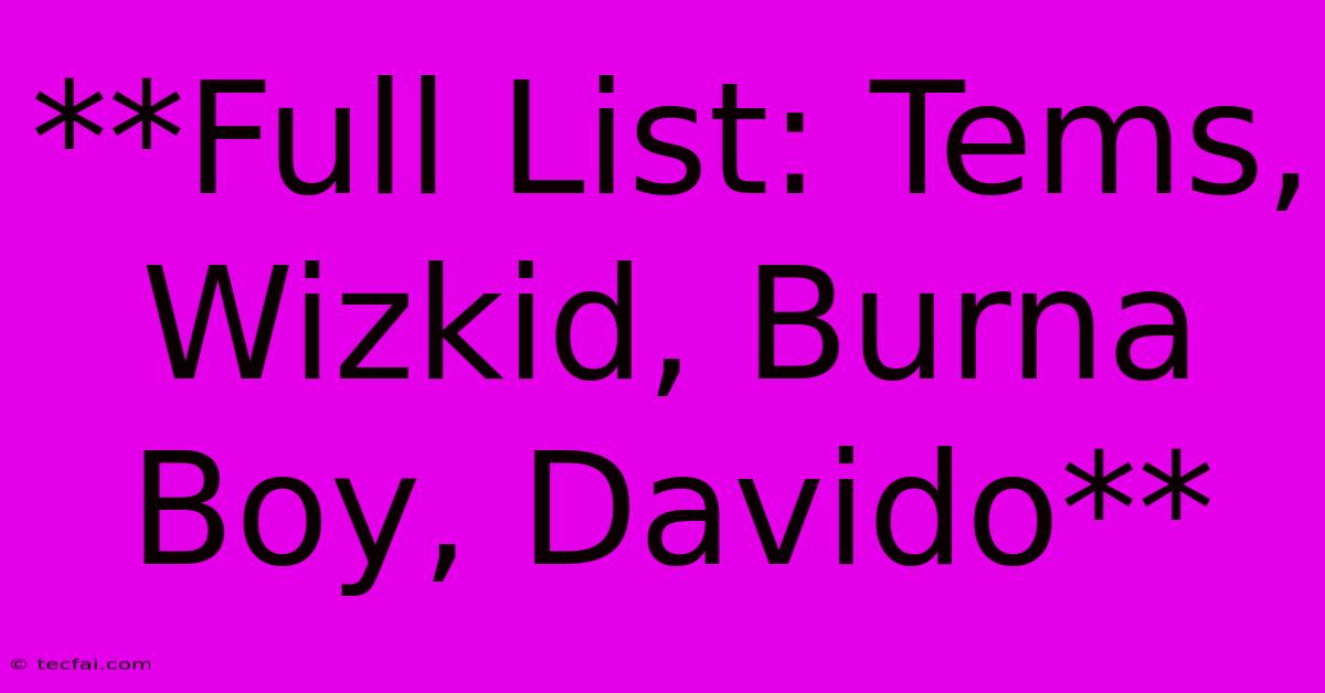 **Full List: Tems, Wizkid, Burna Boy, Davido** 