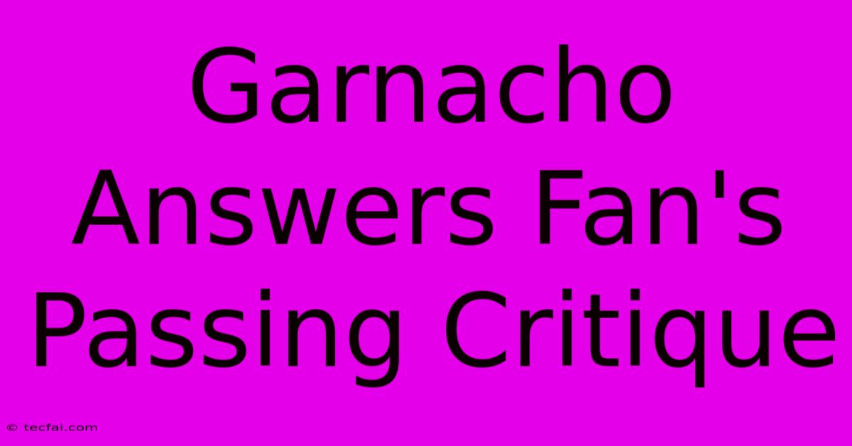 Garnacho Answers Fan's Passing Critique 