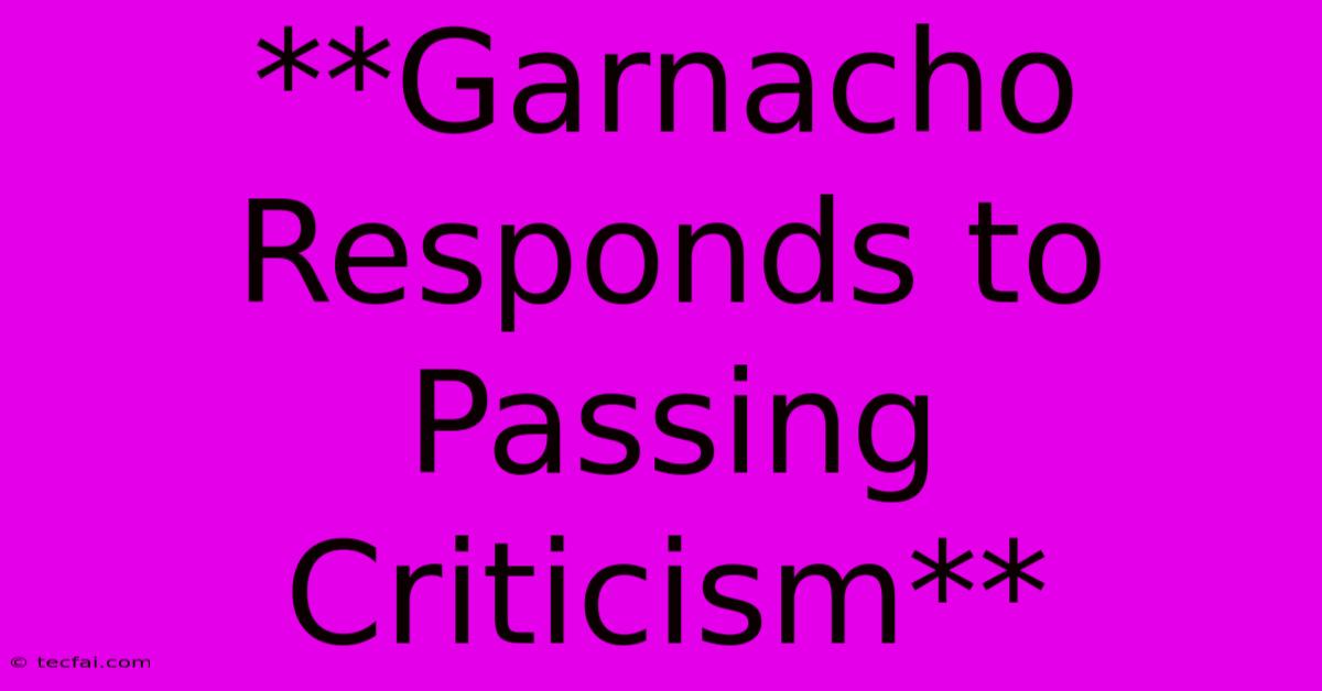 **Garnacho Responds To Passing Criticism**