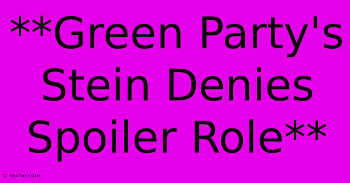 **Green Party's Stein Denies Spoiler Role**