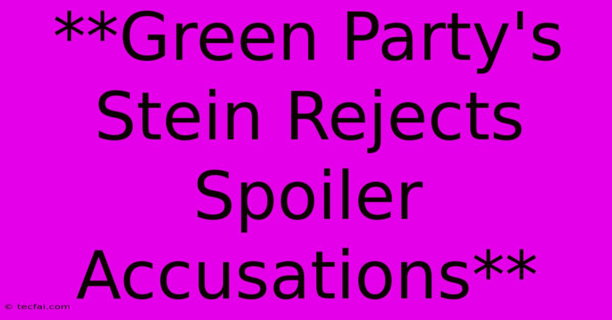 **Green Party's Stein Rejects Spoiler Accusations** 