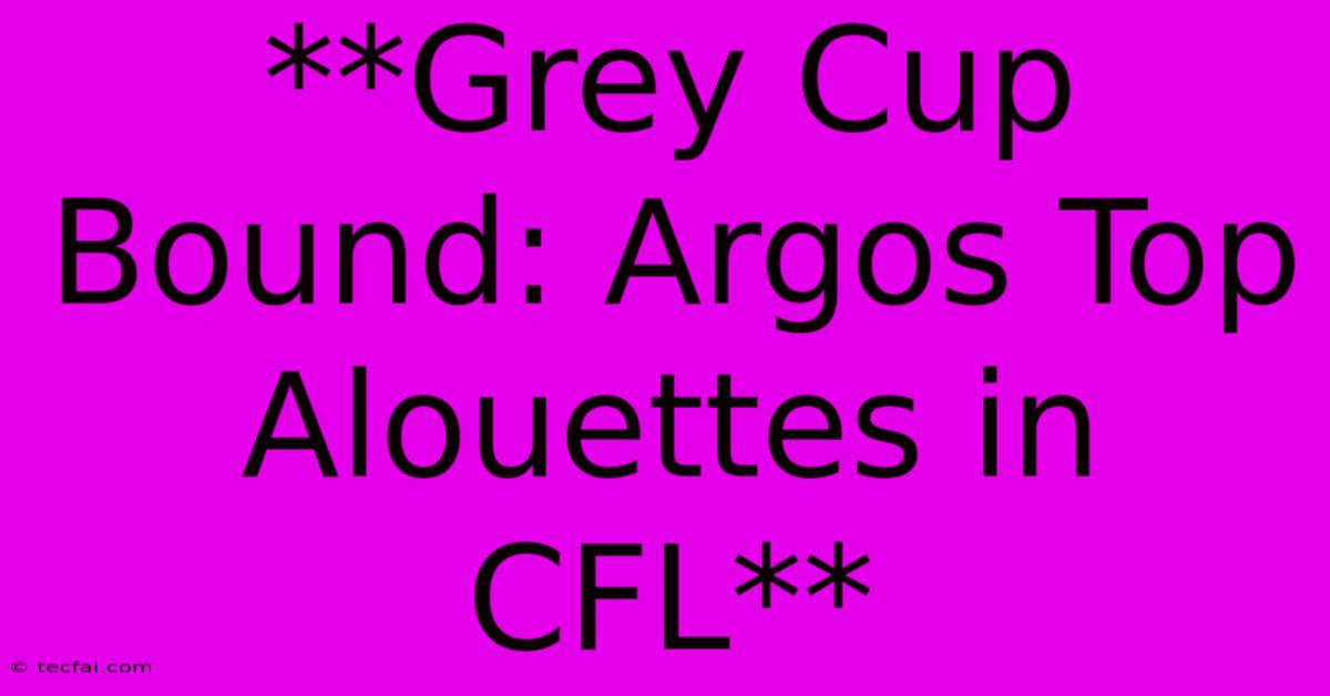 **Grey Cup Bound: Argos Top Alouettes In CFL** 