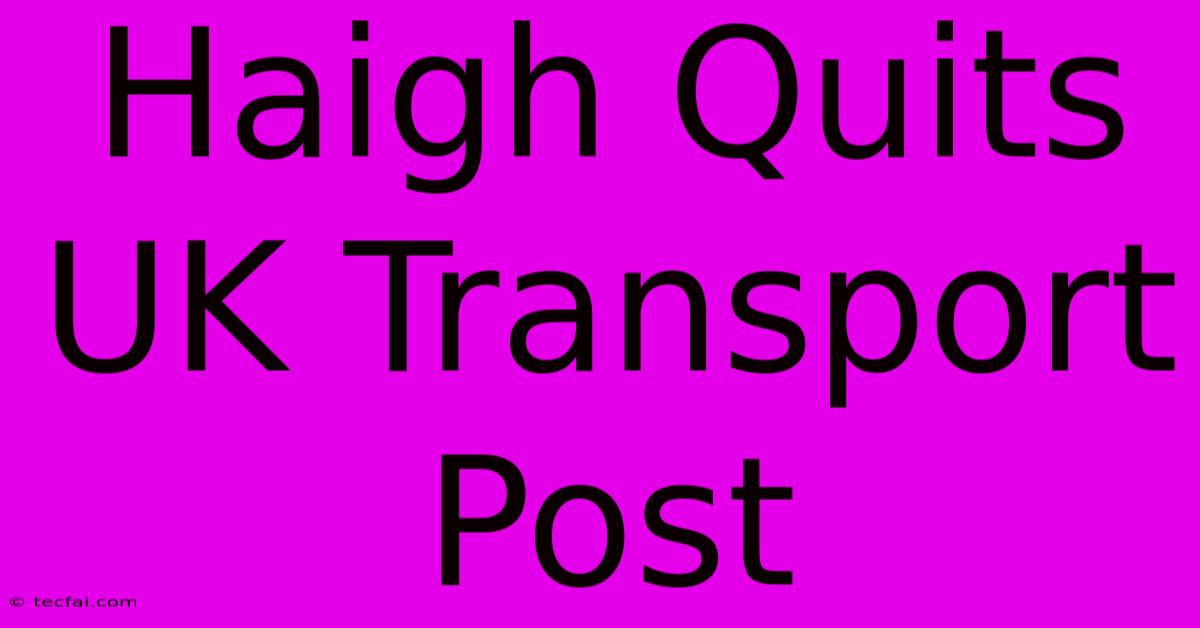 Haigh Quits UK Transport Post