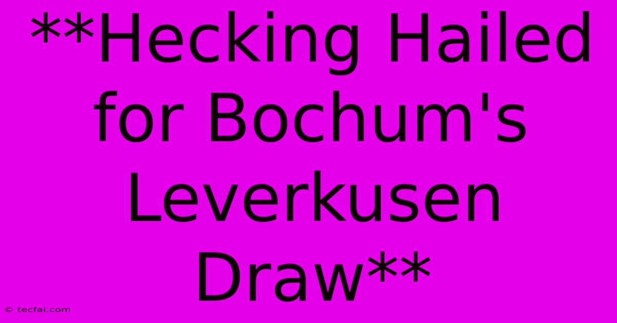 **Hecking Hailed For Bochum's Leverkusen Draw**