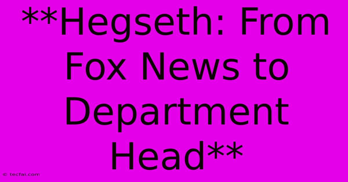 **Hegseth: From Fox News To Department Head**